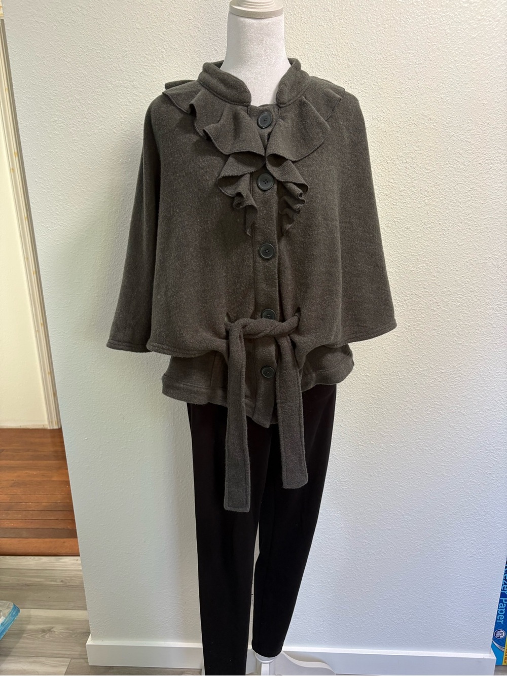 Gap Grey Ruffle-Front Button Sweater Cape